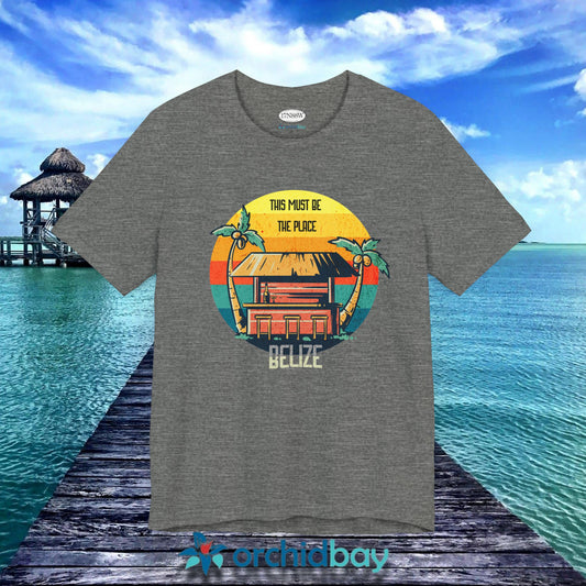 Orchid Bay | Unisex Short Sleeve Tee | This Must Be The Place | Belize | Retro Sunset Tiki Bar
